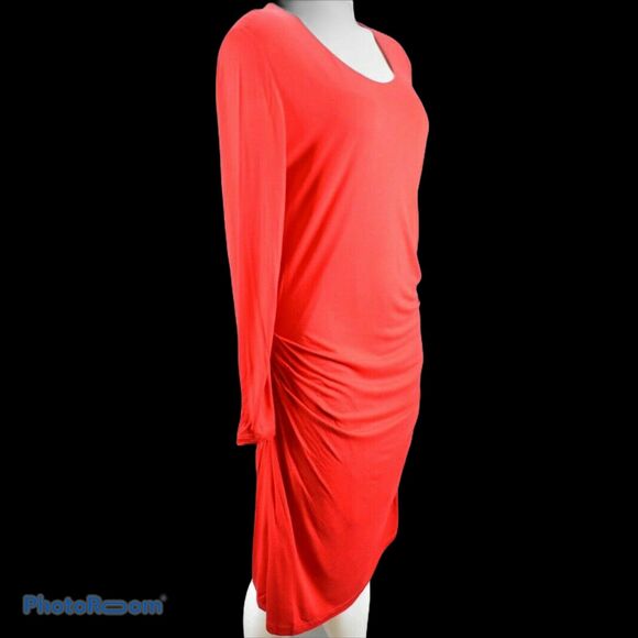 * Mng by mango dress red long sleeve jersey ruched stretch Tania size Large - Picture 2 of 5
